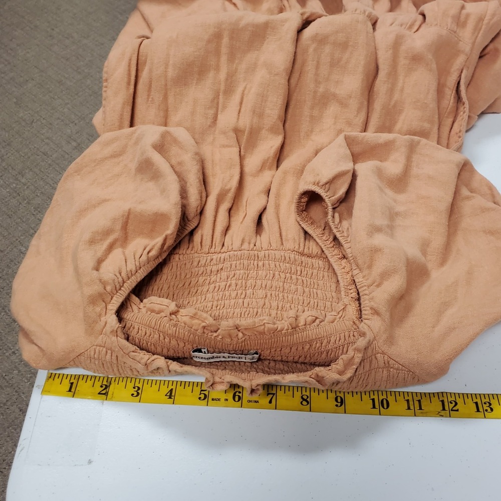 Abercrombie & Fitch Linen Smocked Maxi Dress Orange Puff Sleeve Tiered Pockets S - Picture 9 of 14